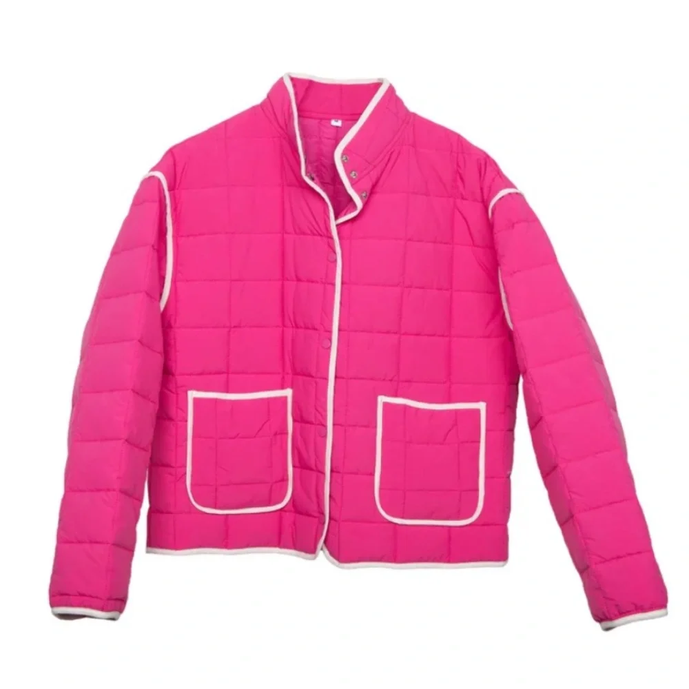Katydid Hot Pink Quilted Jacket with White Accents‎ NWT